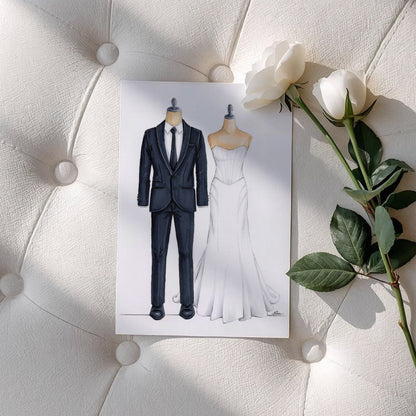 Custom Bride & Groom Dress Form Fashion Illustration (Unframed)