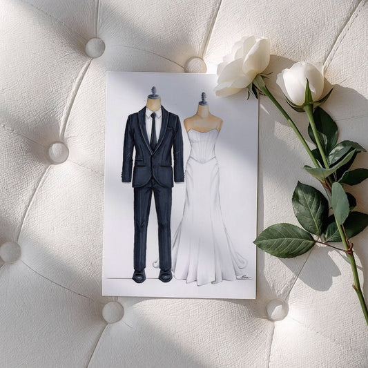 Custom Bride & Groom Dress Form Fashion Illustration (Unframed)