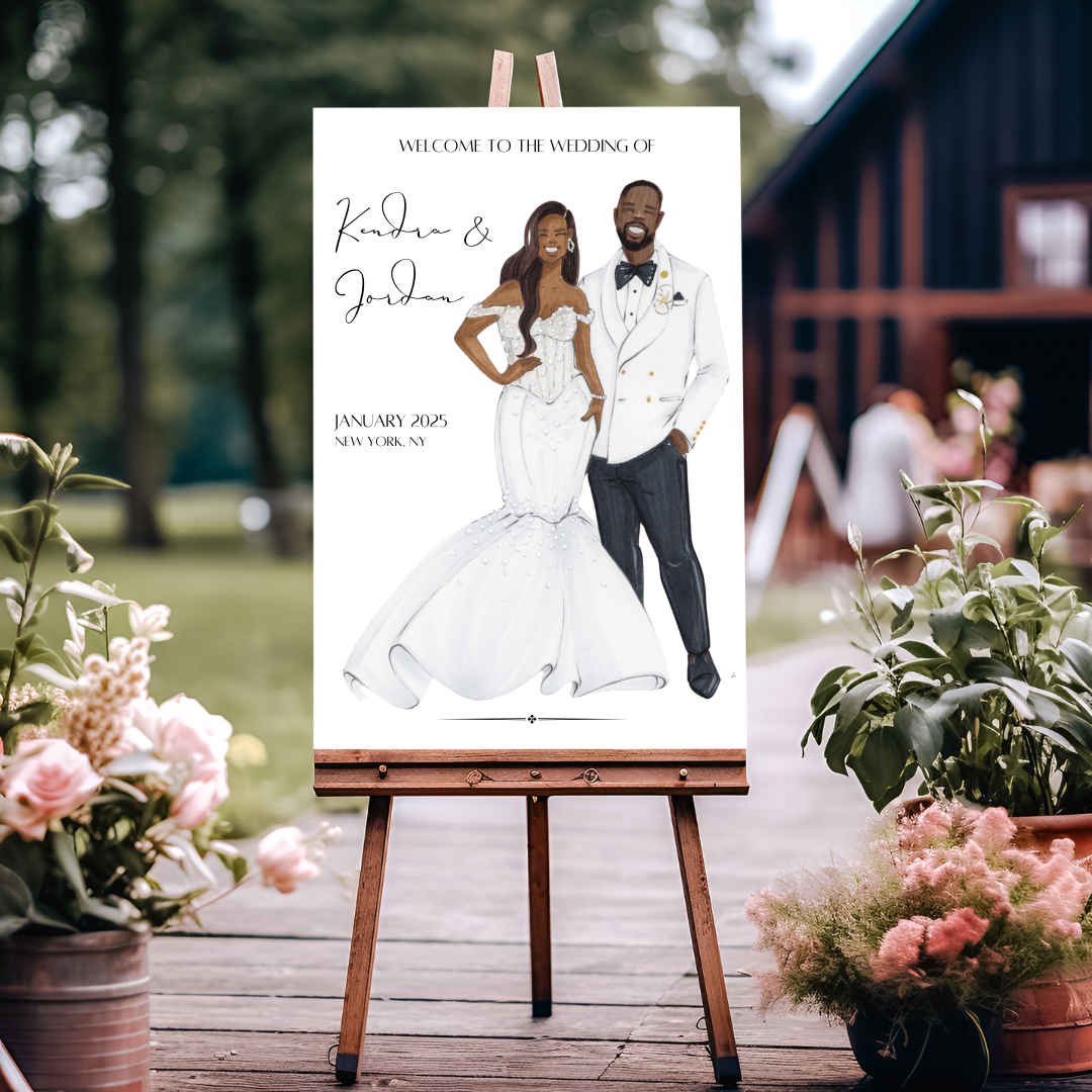 Custom Bride & Groom Fashion Illustrated Wedding Welcome Sign