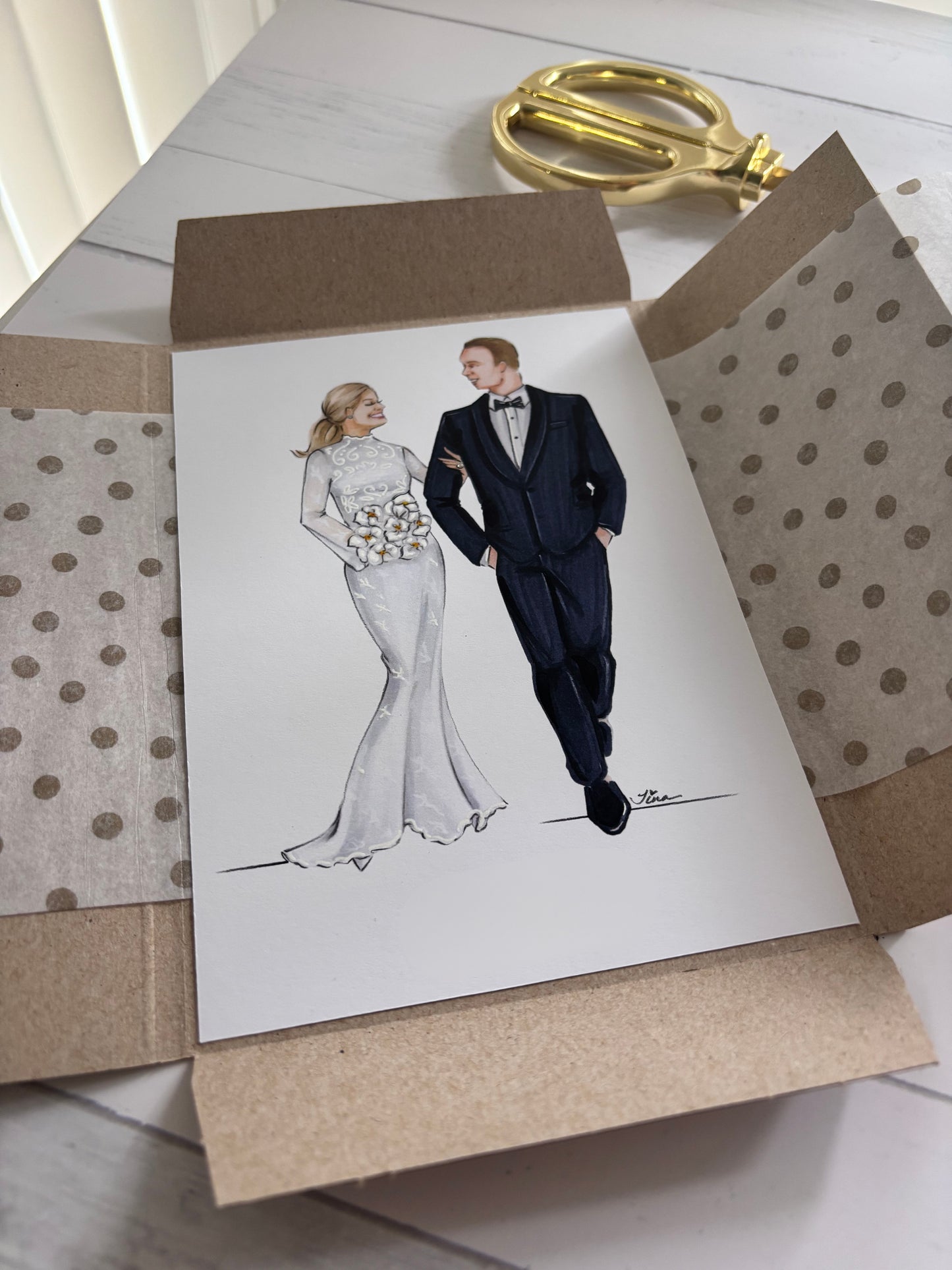 Keepsake Couture Custom Bride & Groom Illustration (5"x7" Unframed)