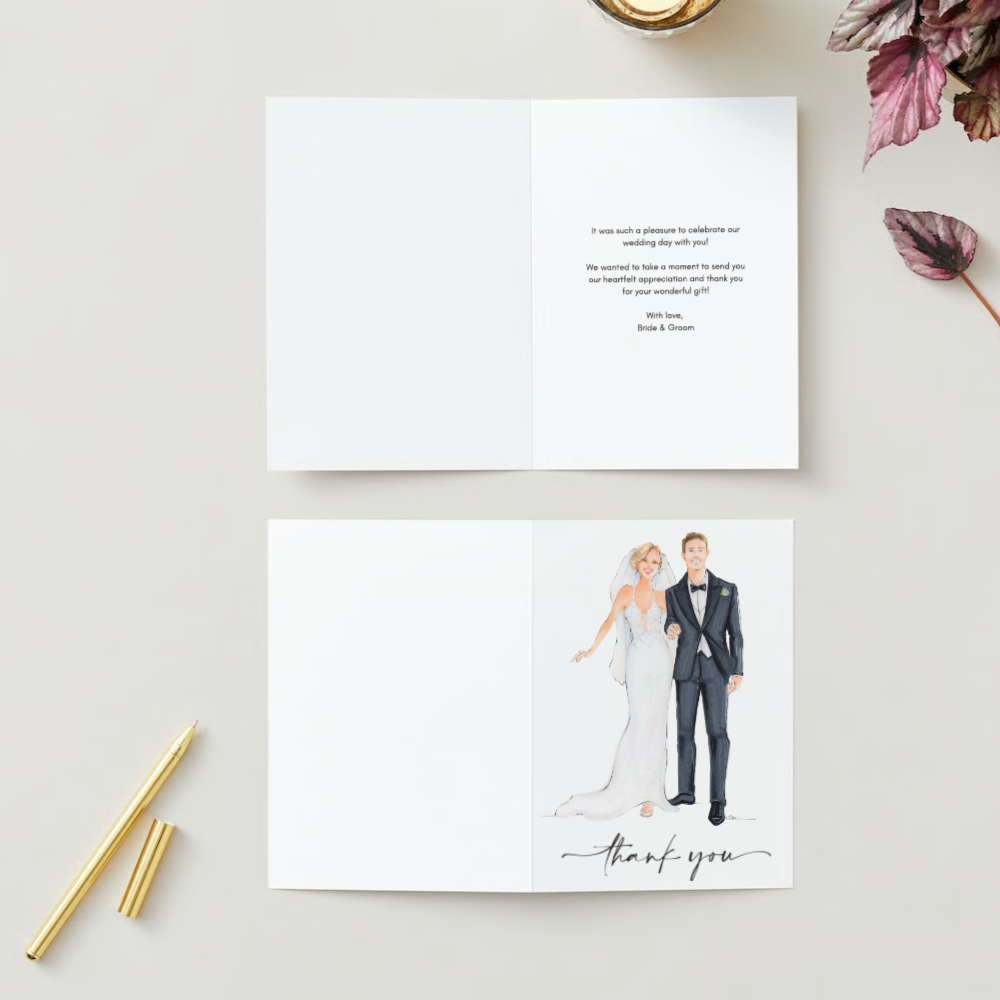 Custom Bride & Groom Fashion Illustrated Thank You Cards