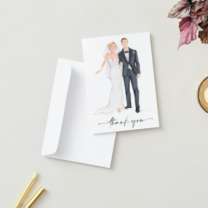 Custom Bride & Groom Fashion Illustrated Thank You Cards