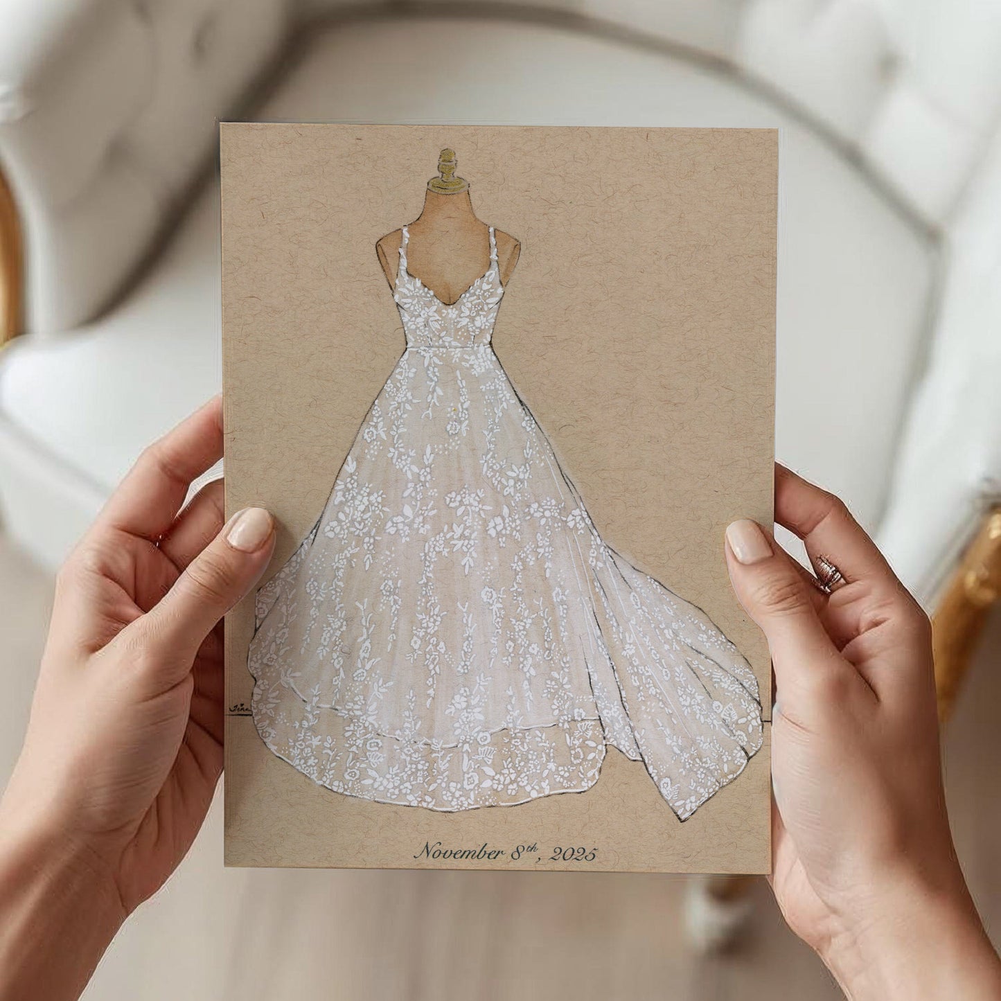 Custom Wedding Gown Dress Form Fashion Illustration (Unframed)