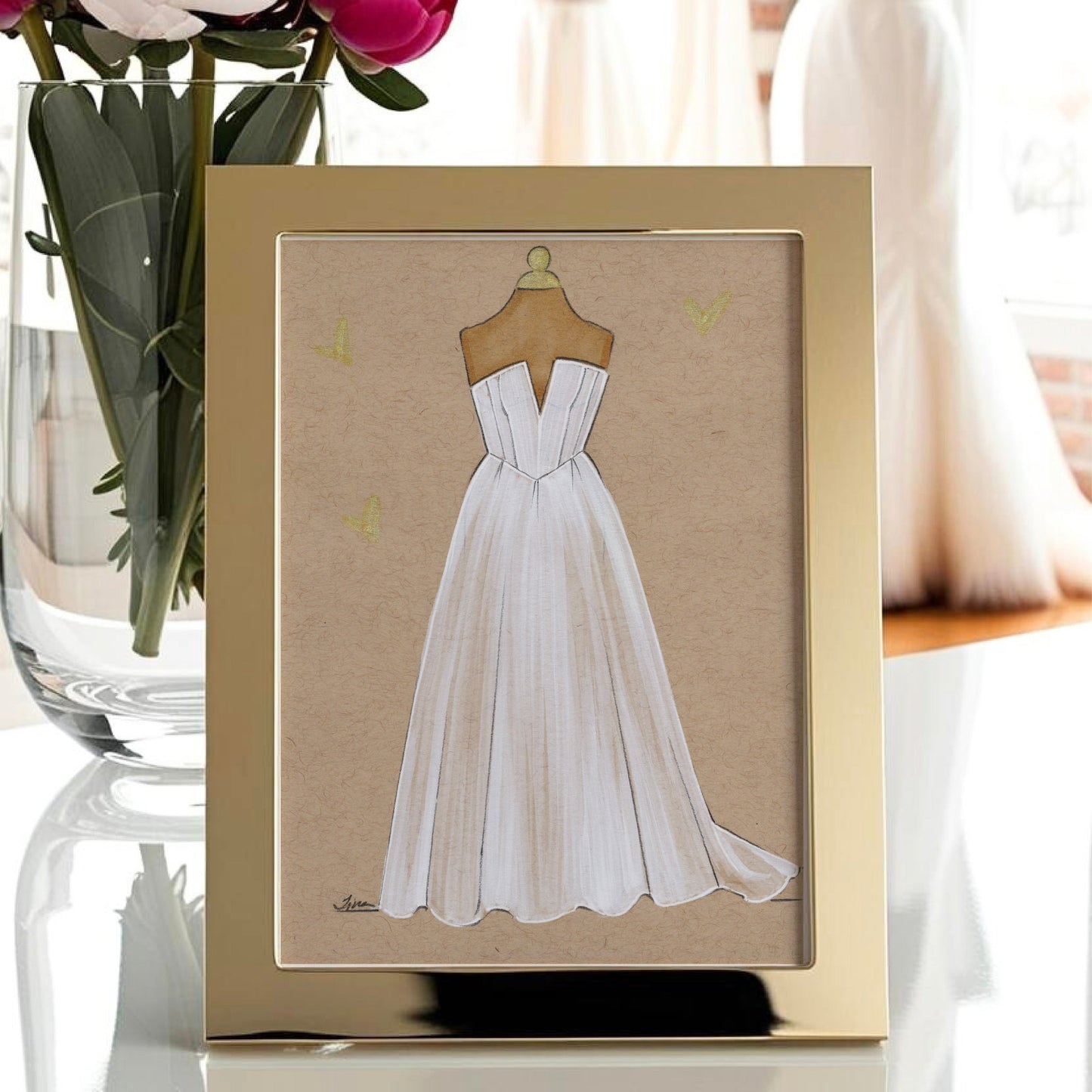 Framed Custom Wedding Dress Illustration Keepsake