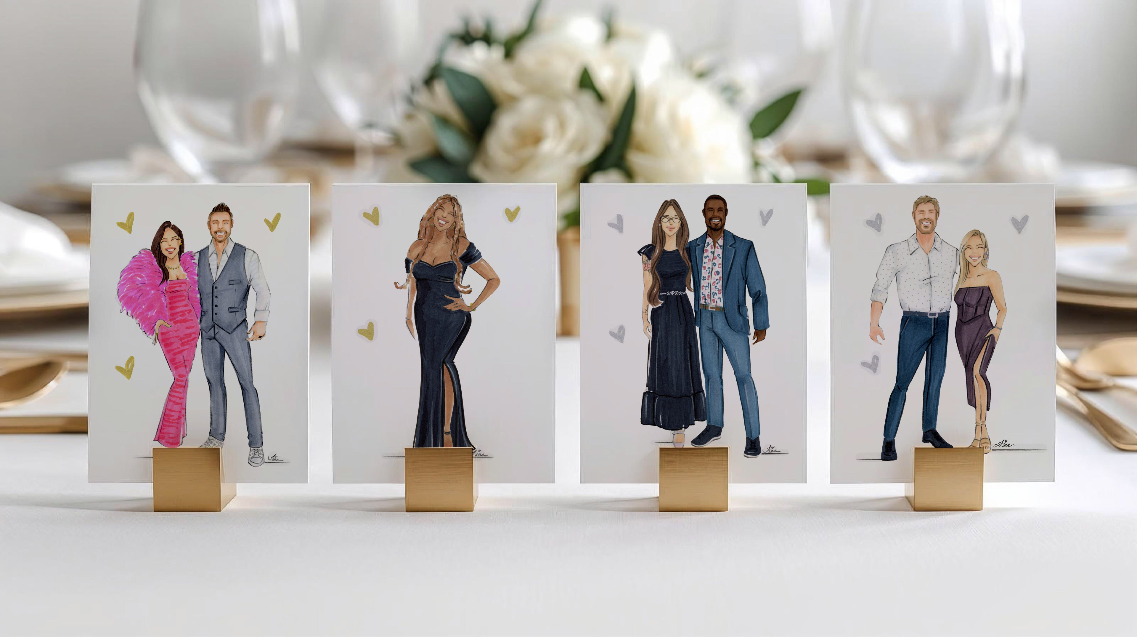 Detailed custom wedding guest portrait place cards