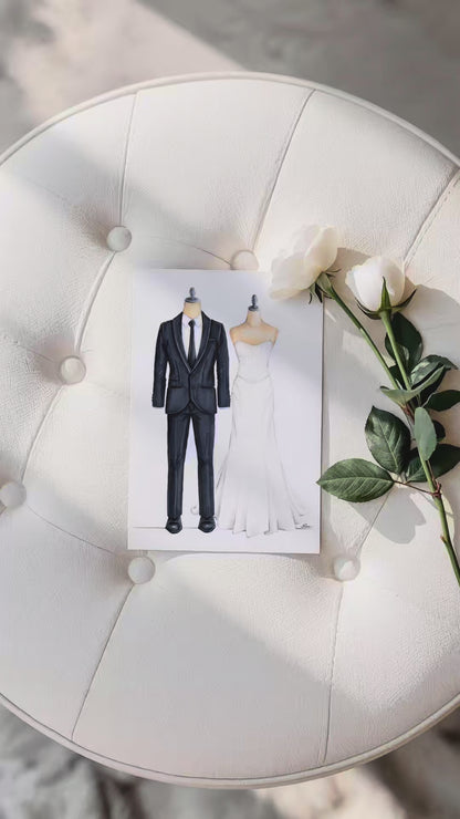 Custom Bride & Groom Dress Form Fashion Illustration (Unframed)