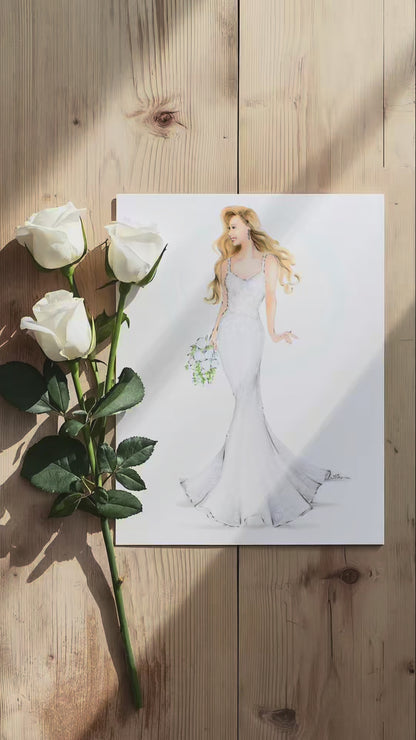 Custom Bride Wedding Fashion Illustration (Unframed)