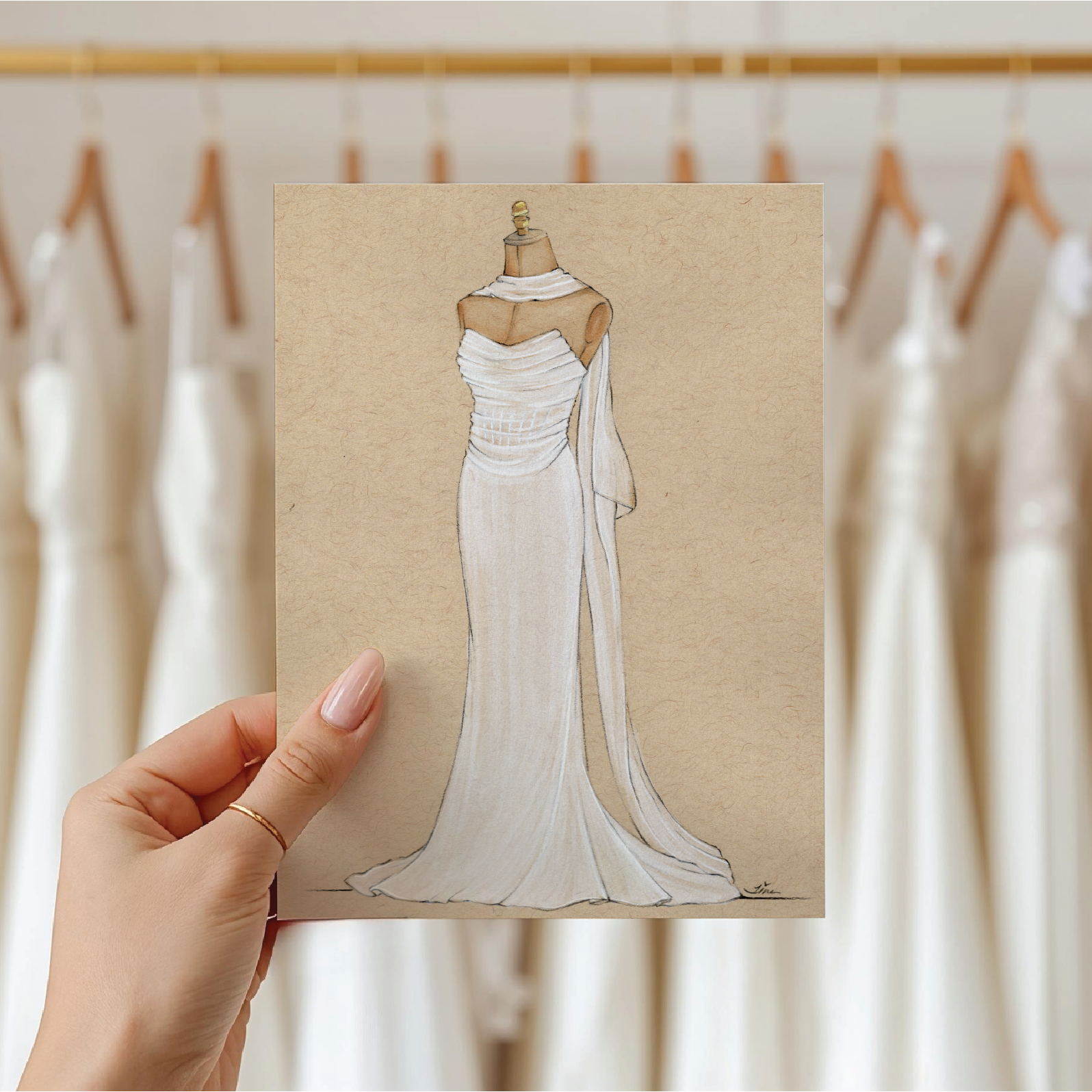 Custom Wedding Gown Dress Form Fashion Illustration (Unframed)