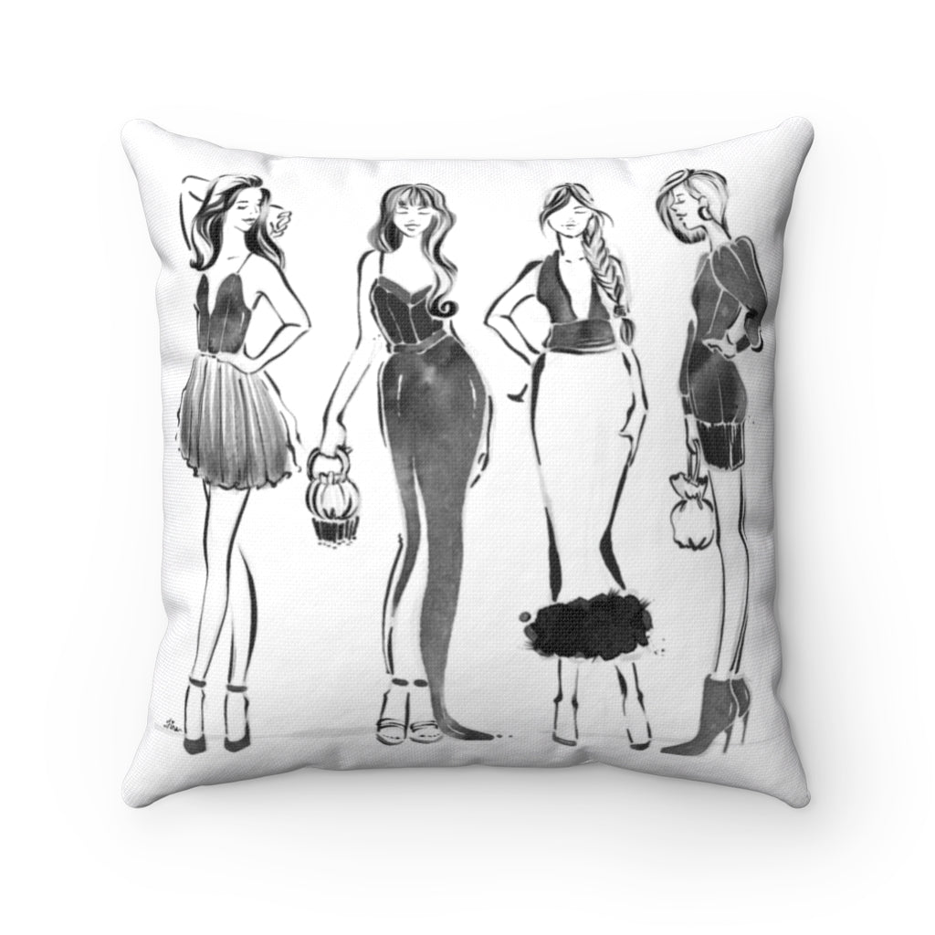 Little Black Dress Fashion Illustrated Pillow