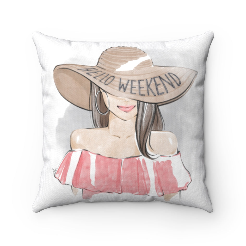 Hello Weekend Fashion Illustrated Pillow