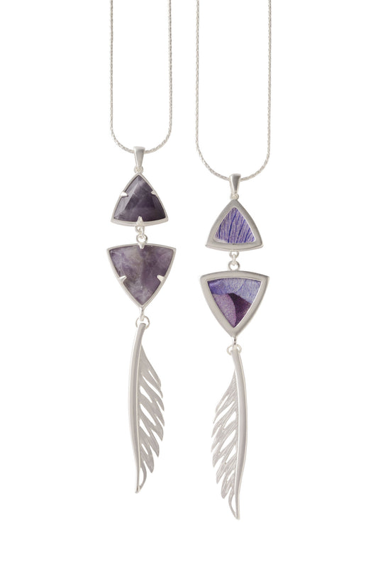 Adjustable Feather Pendant Necklace in Amethyst