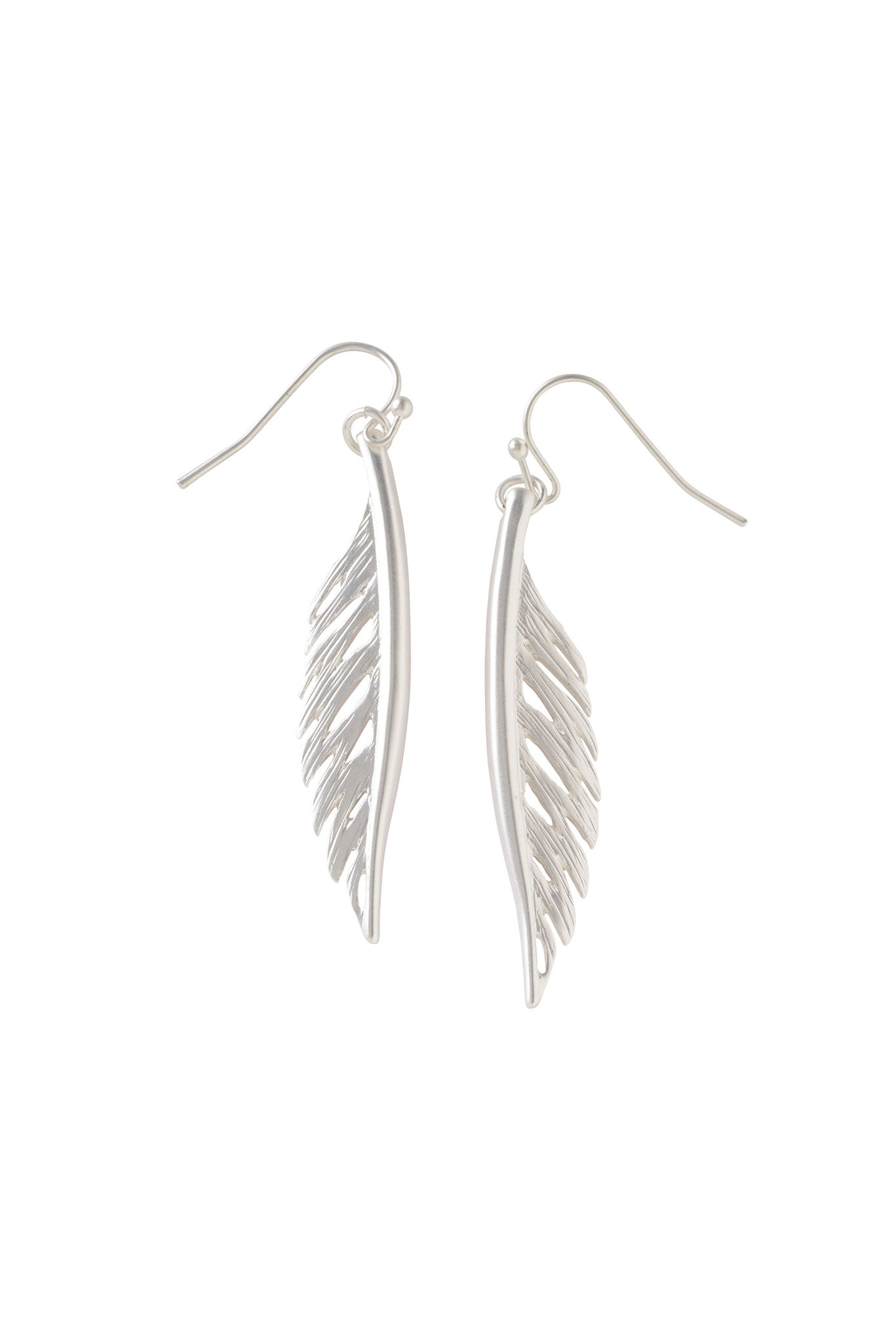 Feather Earrings in Matte Silver