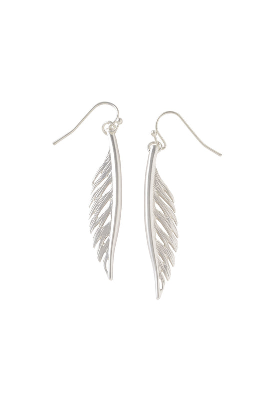 Feather Earrings in Matte Silver