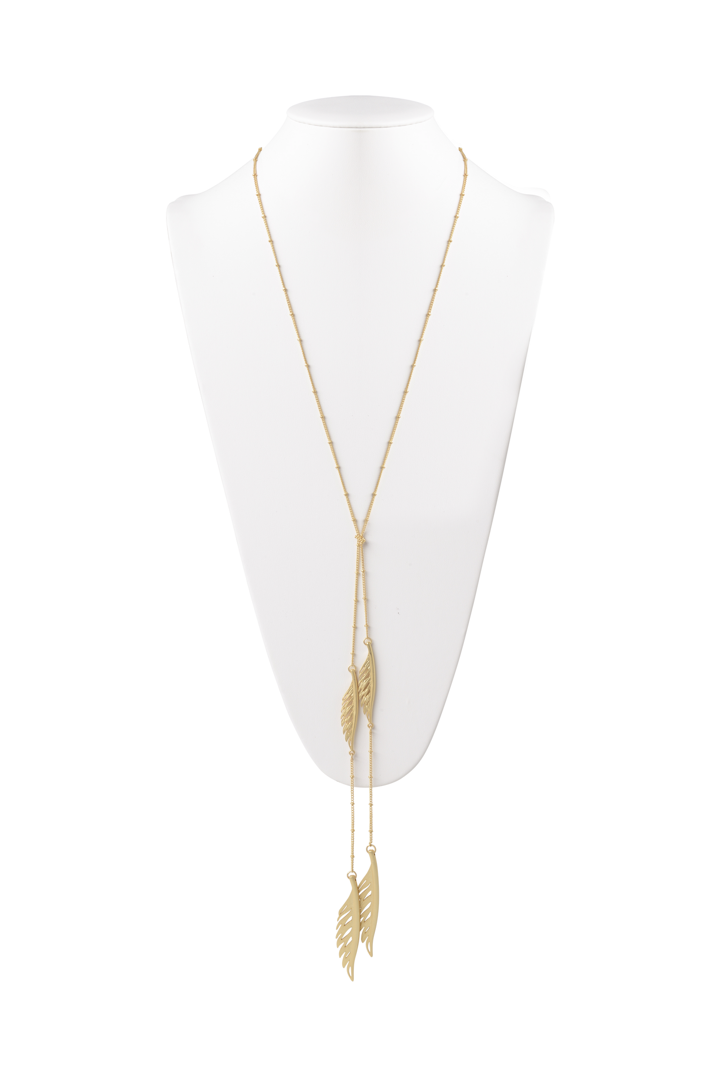 Feather Lariat Necklace in Matte Gold