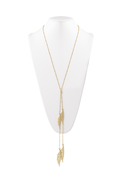 Feather Lariat Necklace in Matte Gold