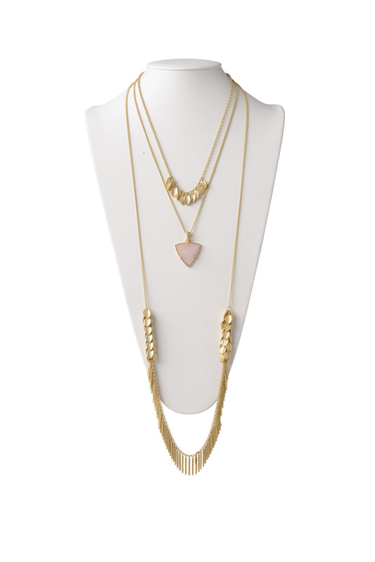 Multi-Layered Necklace in Rose Quartz