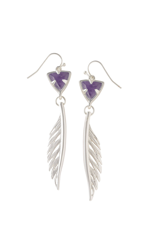 Trillion Feather Earrings in Amethyst