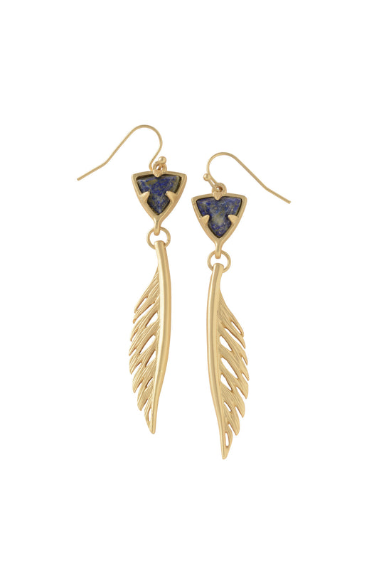 Trillion Feather Earrings in Lapis