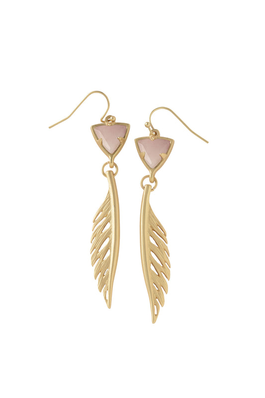 Trillion Feather Earrings in Rose Quartz